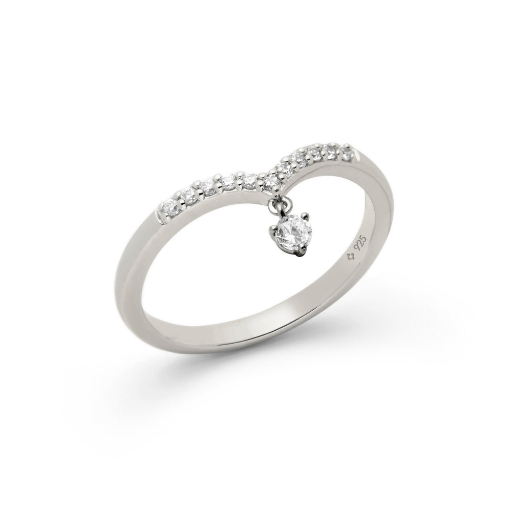 wishbone ring sterling silver 925 with dangle stone half plain and pave top shank gift for her by NAIMA Jewellery Australia