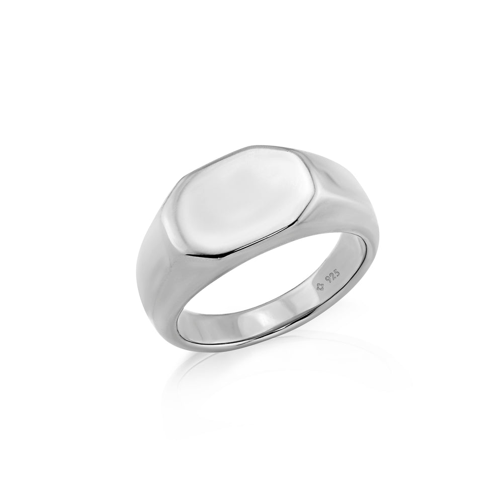 NAIMA Solid Sterling Silver engravable Octagon Signet ring for ideal gift for men and women side view