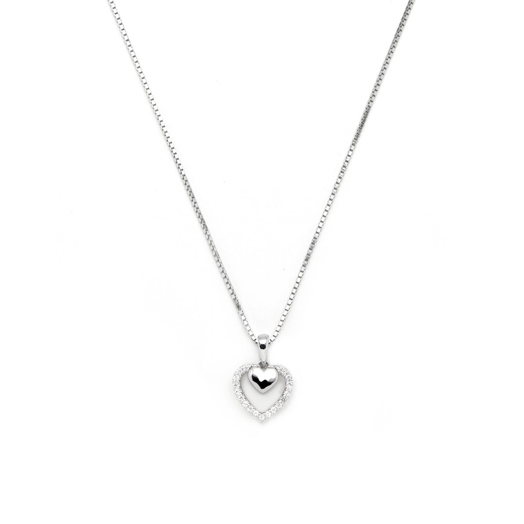 dangle double heart pendant necklace with chain gift for her in sterling silver 925 