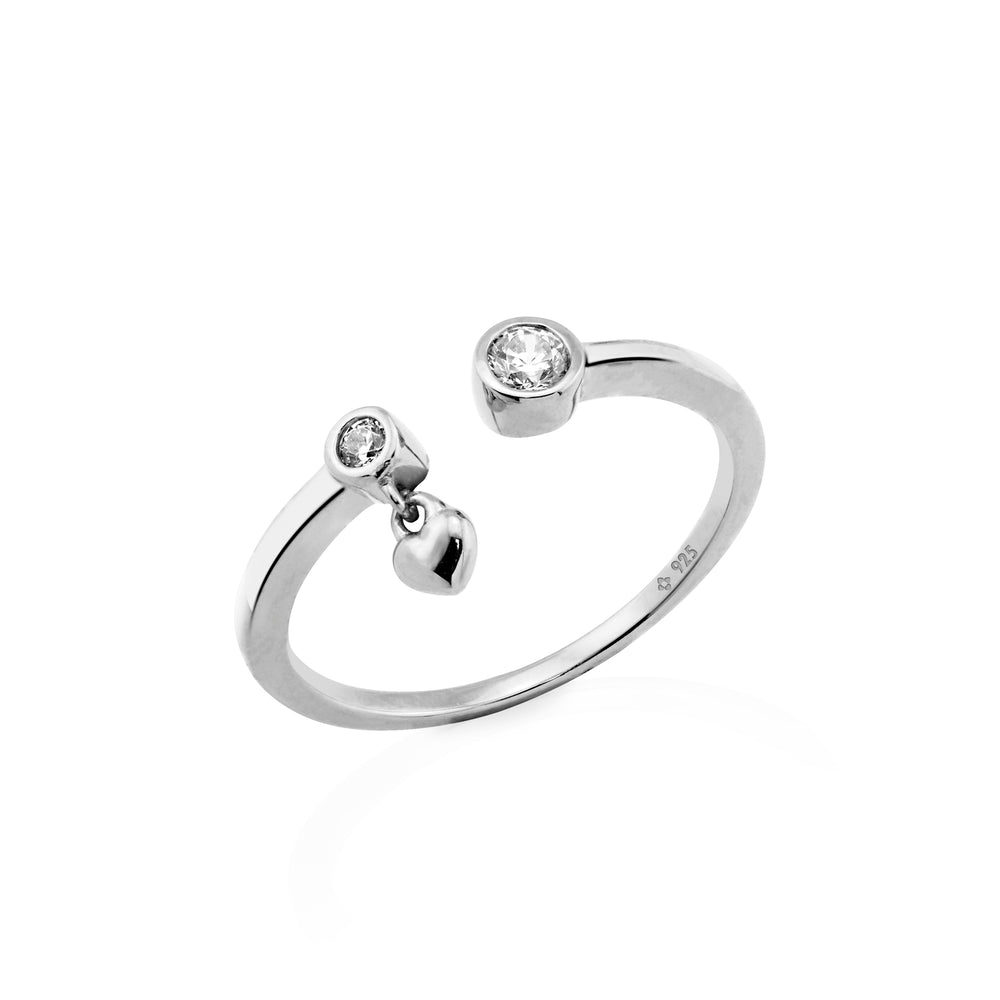 NAIMA Sterling Silver open ring round stones with a dangle heart for women, stackable band
