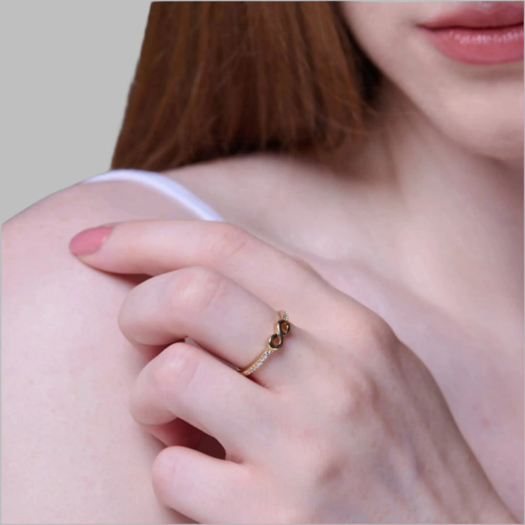 gold infinity band ring stackable with stones for ladies by NAIMA Jewellery Australia