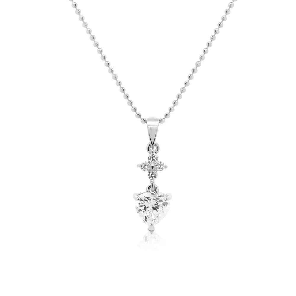 dangle flower and heart stone pendant with ball chain necklace pure sterling silver 925 best gift for girl