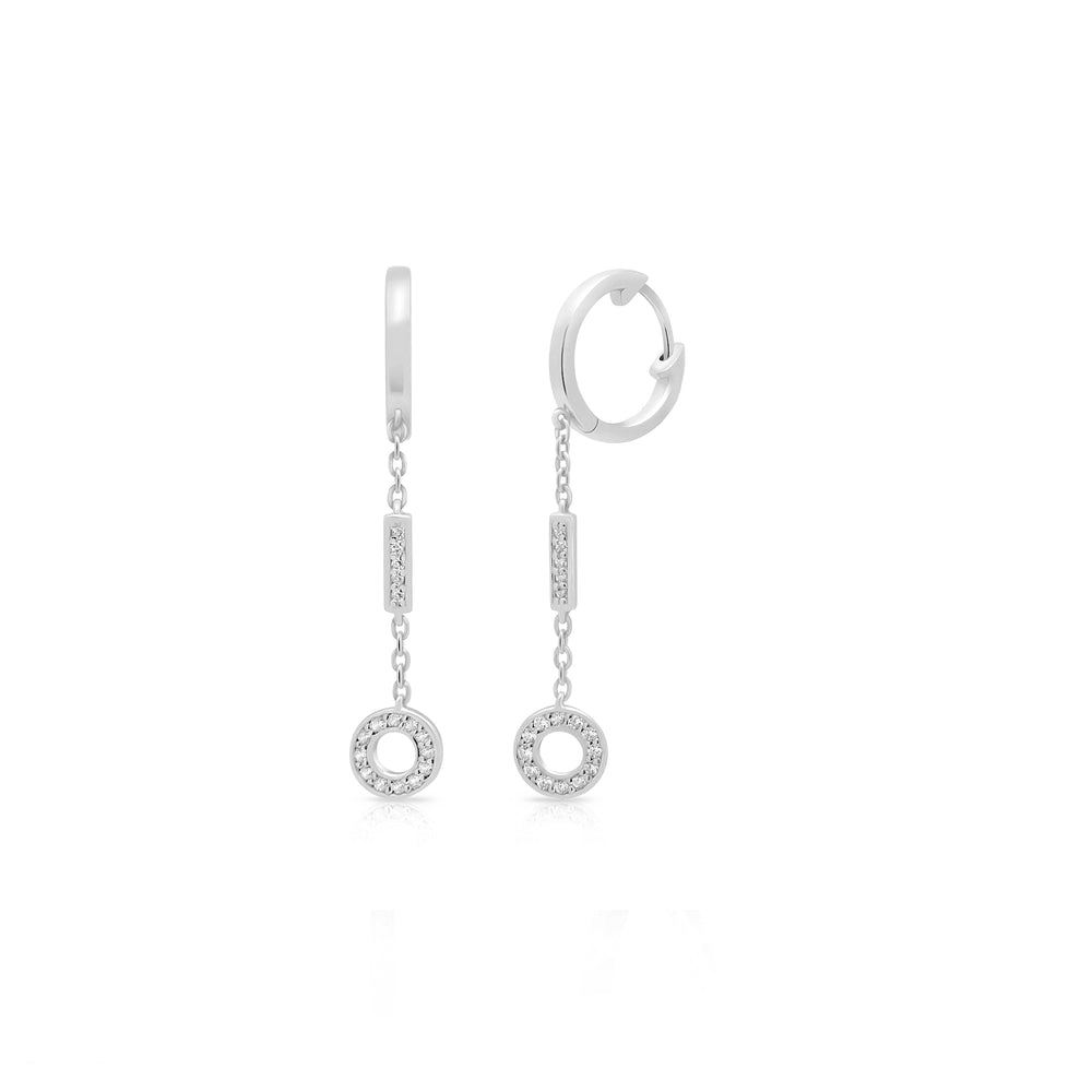 NAIMA dangle huggie earrings with stone chain and circle in sterling silver 925 for women