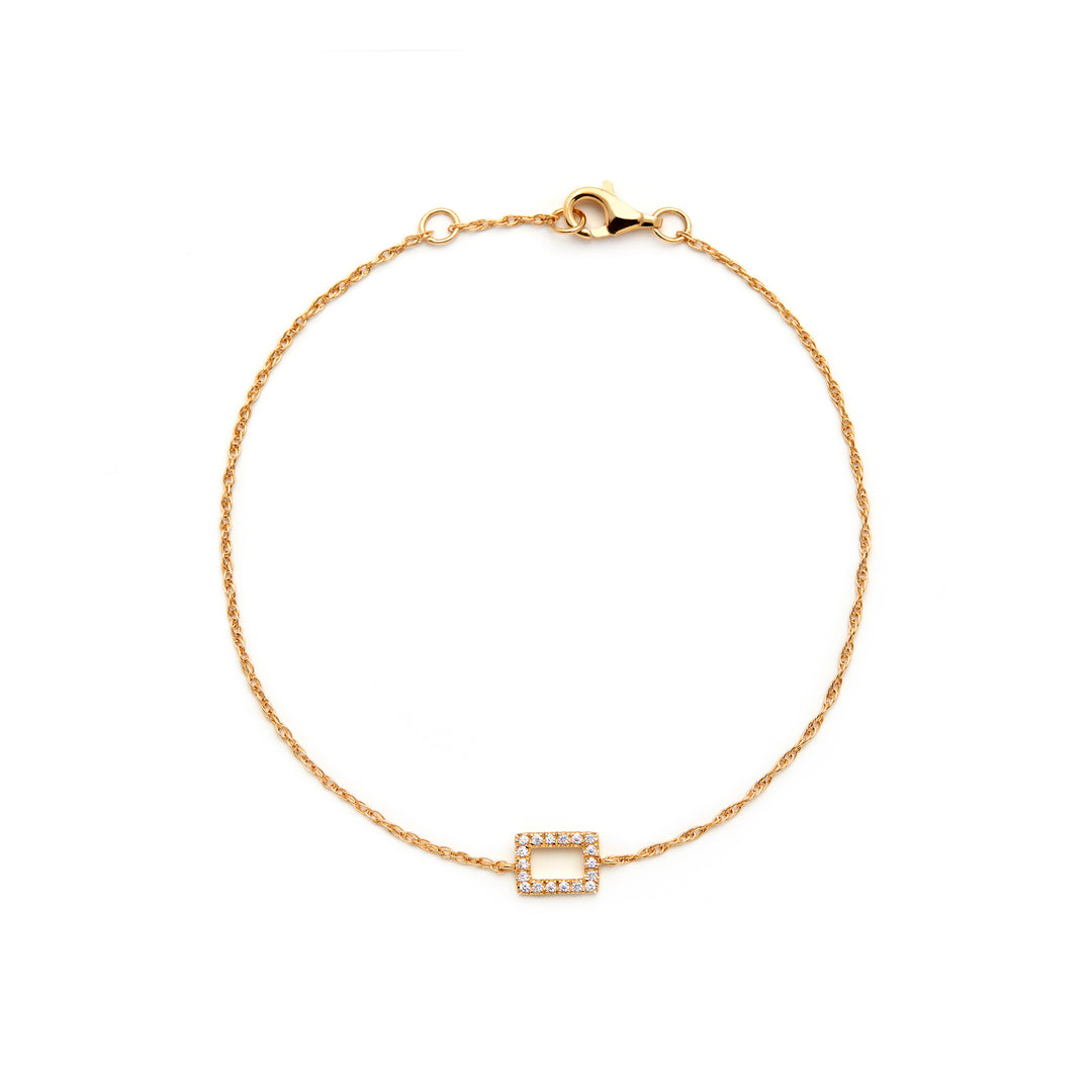 NAIMA delicate chain bracelet with pave open rectangle minimal design in 18k yellow gold vermeil