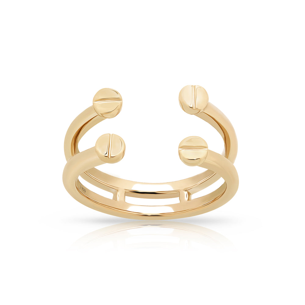 NAIMA double band open ring seal love screws design high polish for men and women in 18K Yellow Gold Vermeil