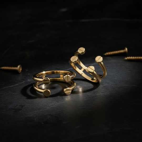 Gold screw design ring solid band