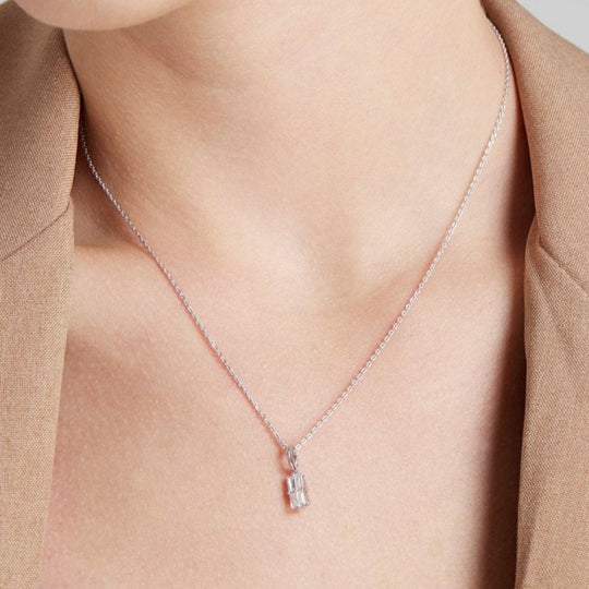 NAIMA emerald cluster pendant necklace with chain for layering style in Sterling Silver