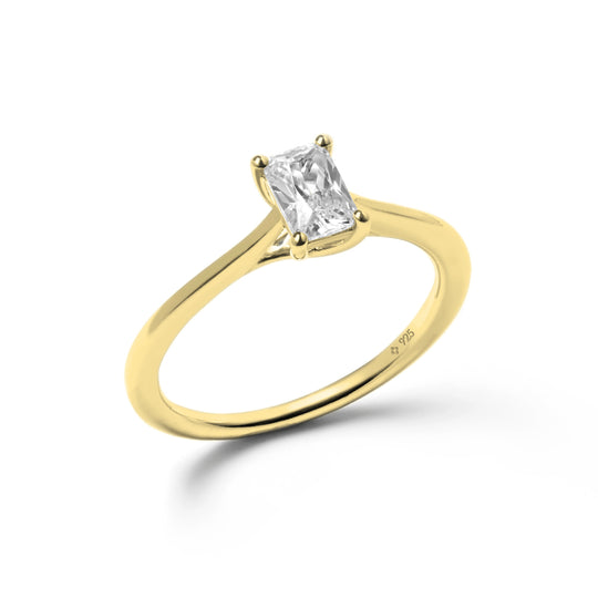 yellow gold emerald cut solitaire plain shank ring for her stack