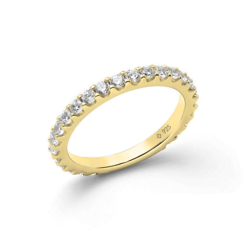 solid gold eternity stackable band ring with white stone