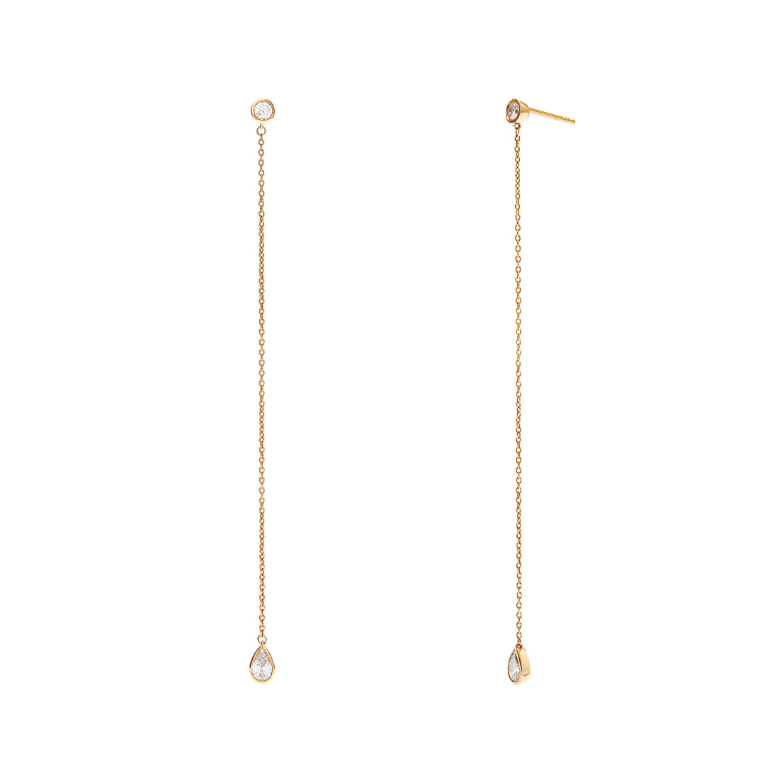 NAIMA extra long chain drop earrings with pear shape stone in 18K Gold Vermeil