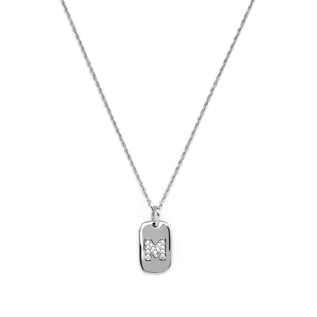 M initial tag pendant with chain for her layering style