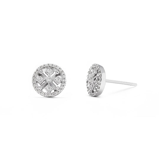 snowflake stud circle earrings with stones for her and him in Sterling Silver 925