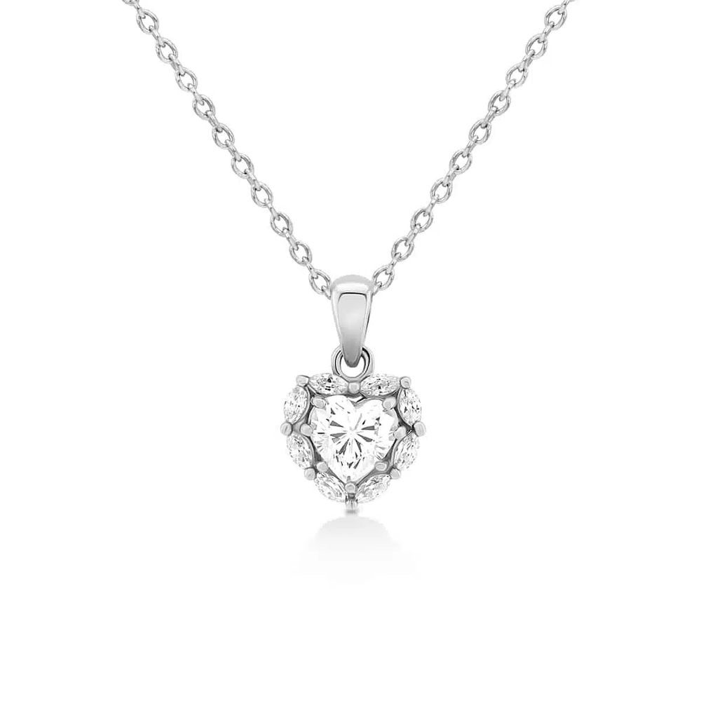 heart cluster stones pendant with chain in Sterling Silver 925