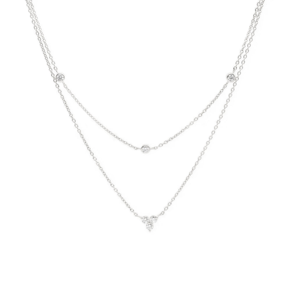 double chain necklace with stones and flower cluster in Sterling Silver for women