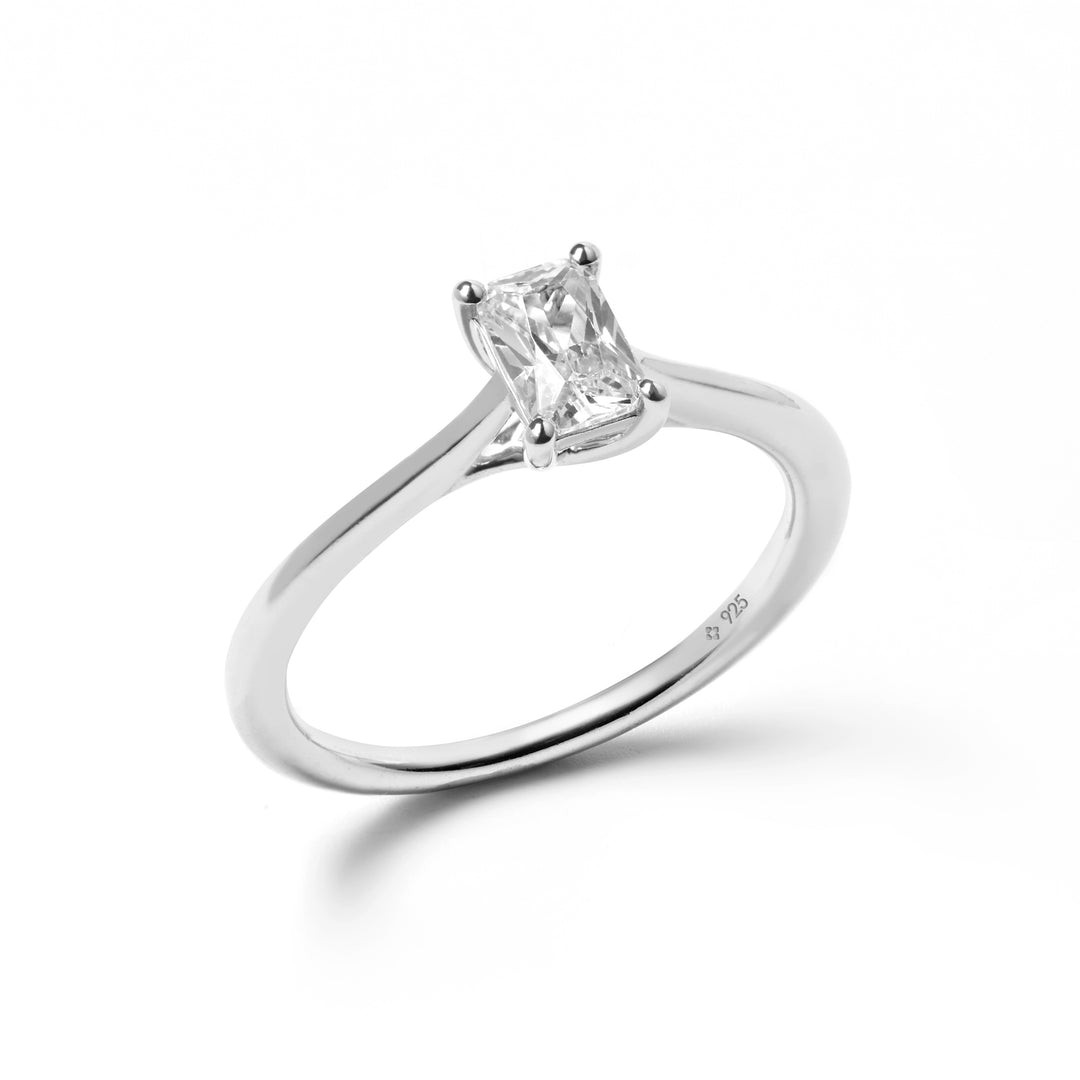 sterling silver 925 emerald cut claw set solitaire ring plain shank stackable 