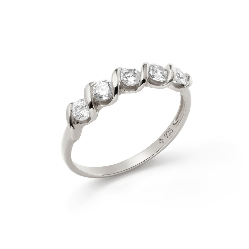 solid sterling silver band ring twisted rope design stackable white stones half band for her