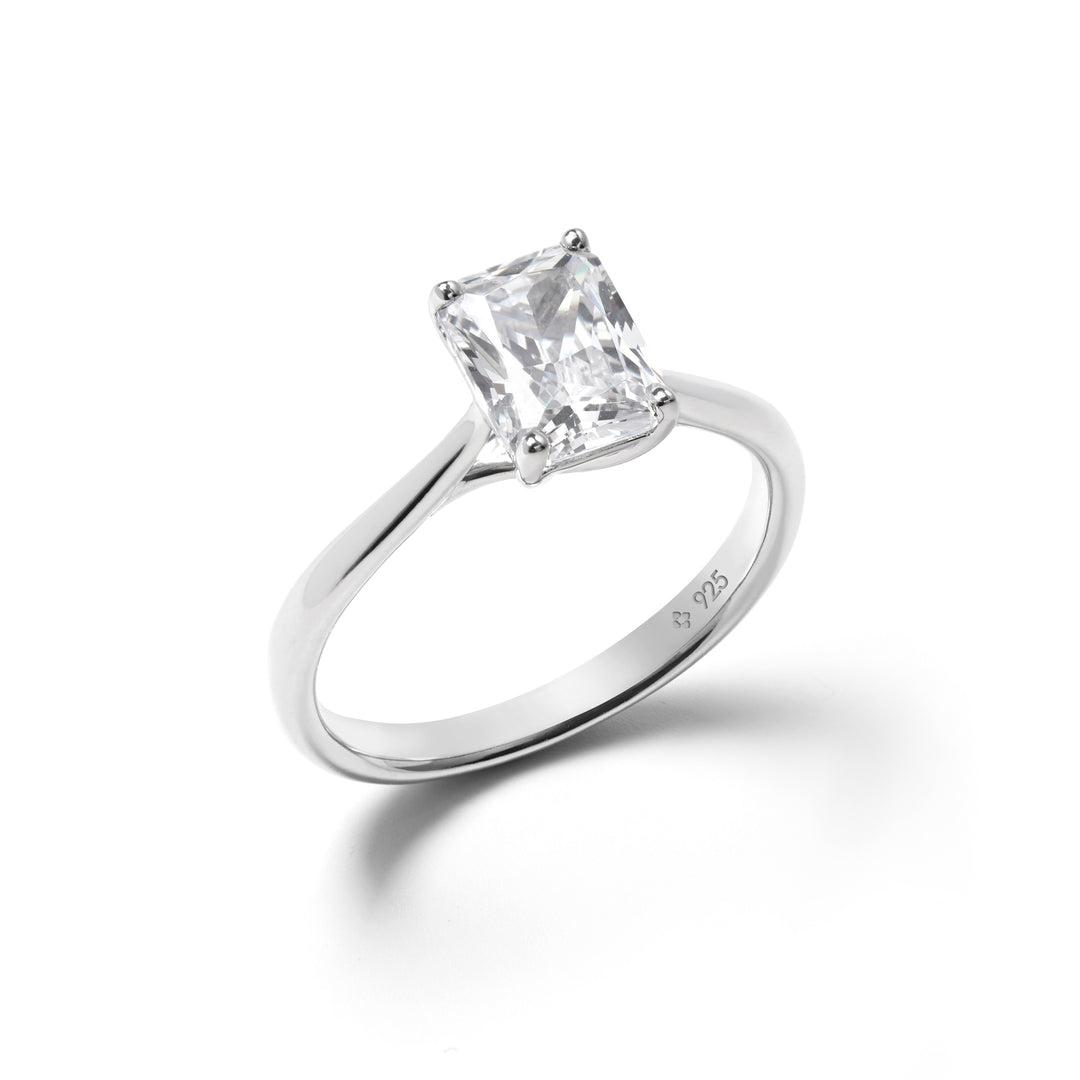 Emerald cut Solitaire Promise ring in Sterling Silver by NAIMA Jewellery for her