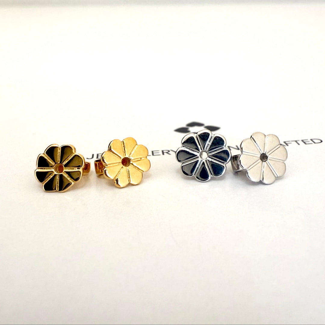 NAIMA flower signature earrings butterfly backs Silver and 18K Gold Vermeil