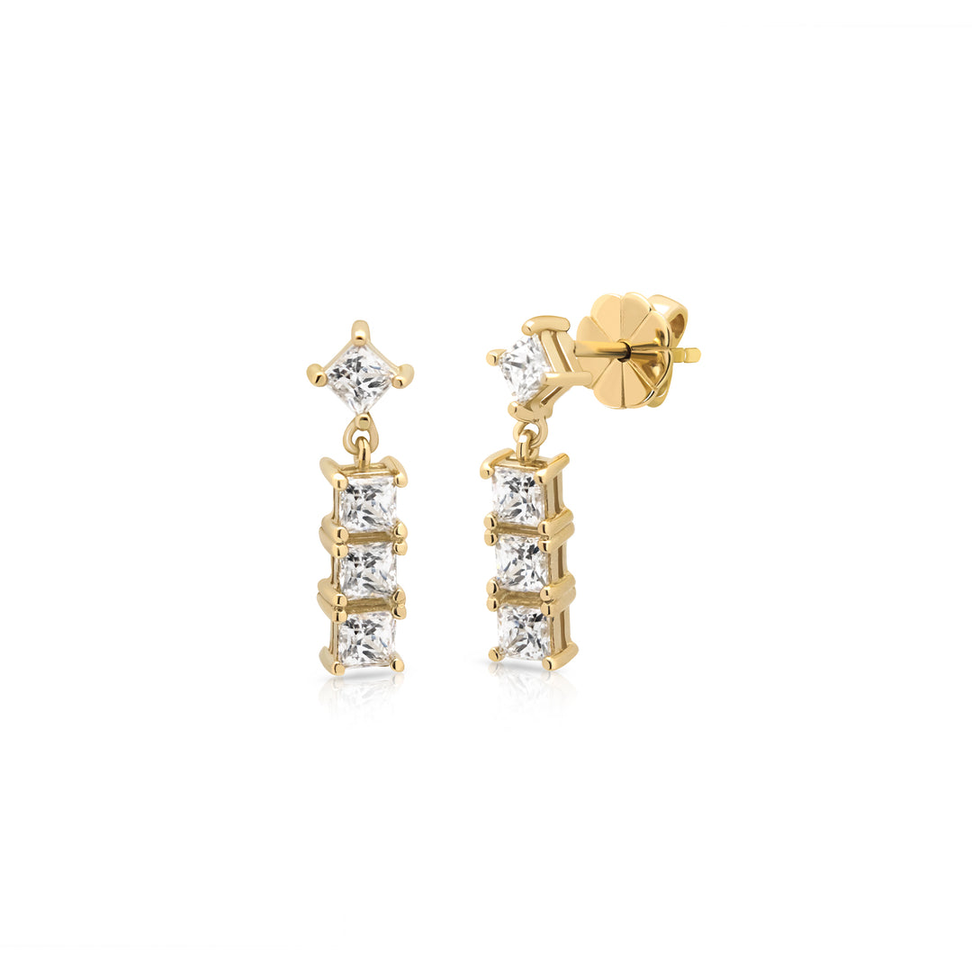 NAIMA four princess cut stones drop earrings claw set 4 stones for women in 18K Gold Vermeil
