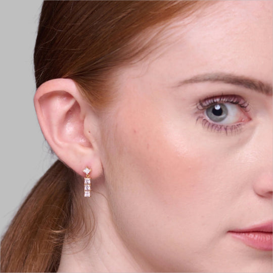 NAIMA four princess cut stones drop earrings in 18K Yellow Gold Vermeil online party dress up style