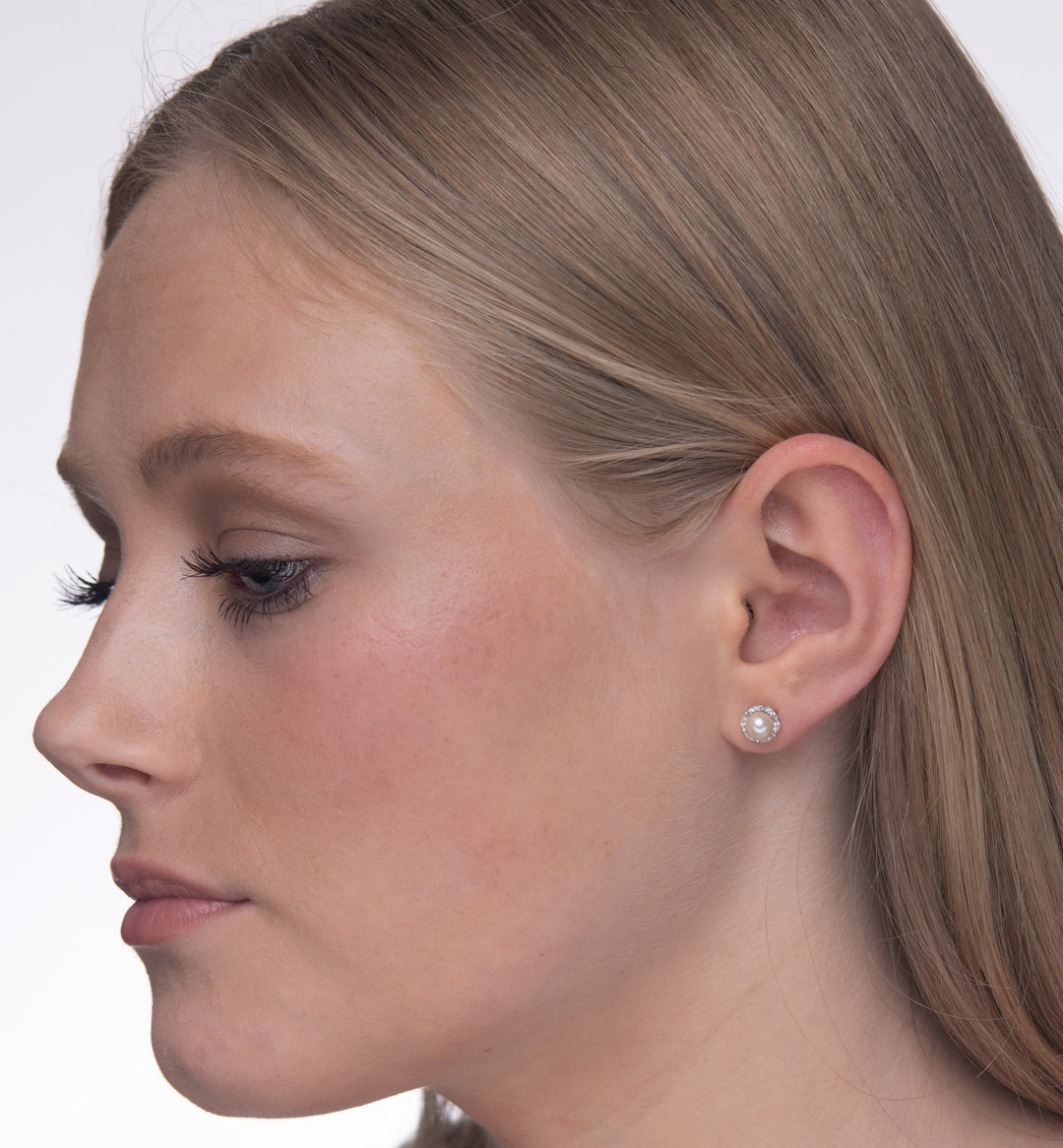 NAIMA  freshwater pearl halo best stud earrings set for bridesmaid in Silver and 18K gold vermeil