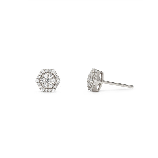 NAIMA full pave hexagon stud earrings in sterling silver 925 fully set with stones for men and women