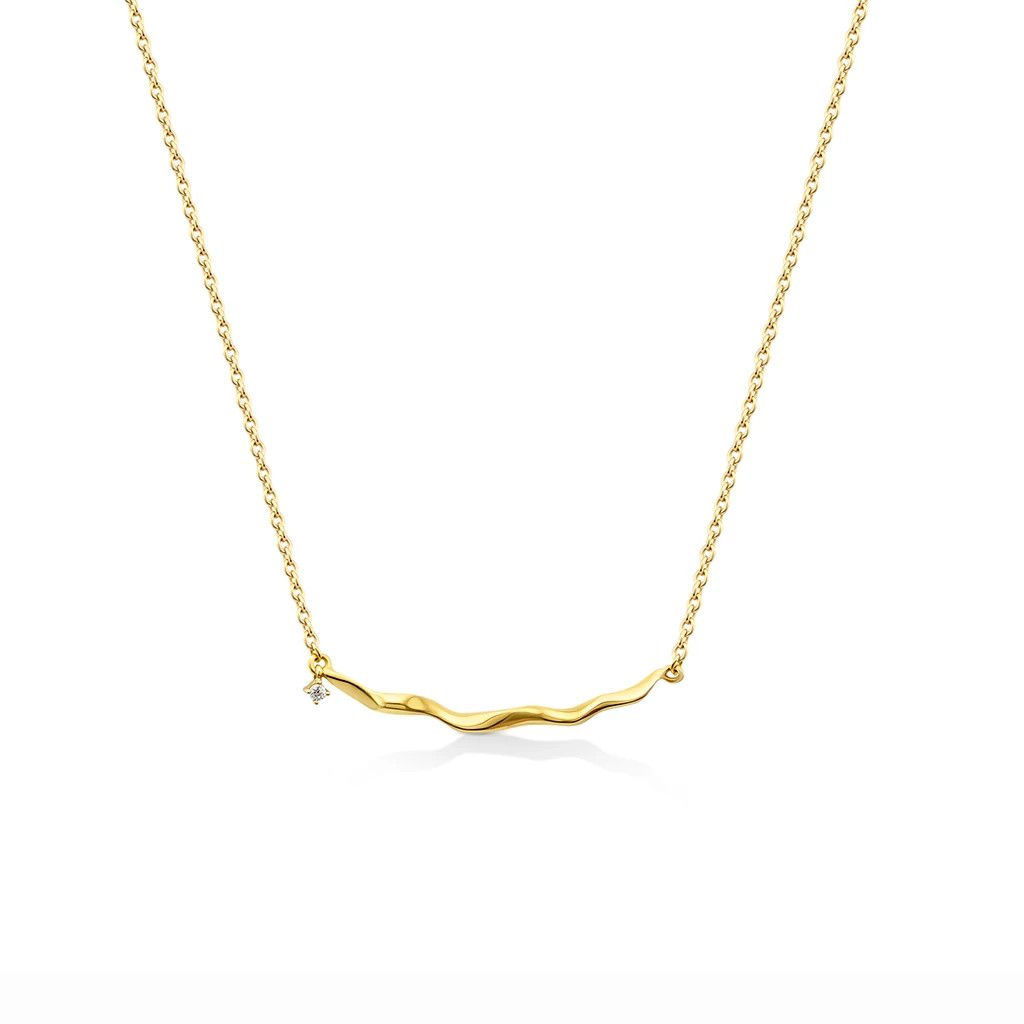 gold minimal bar necklace with a dangling stone and chain for her by NAIMA