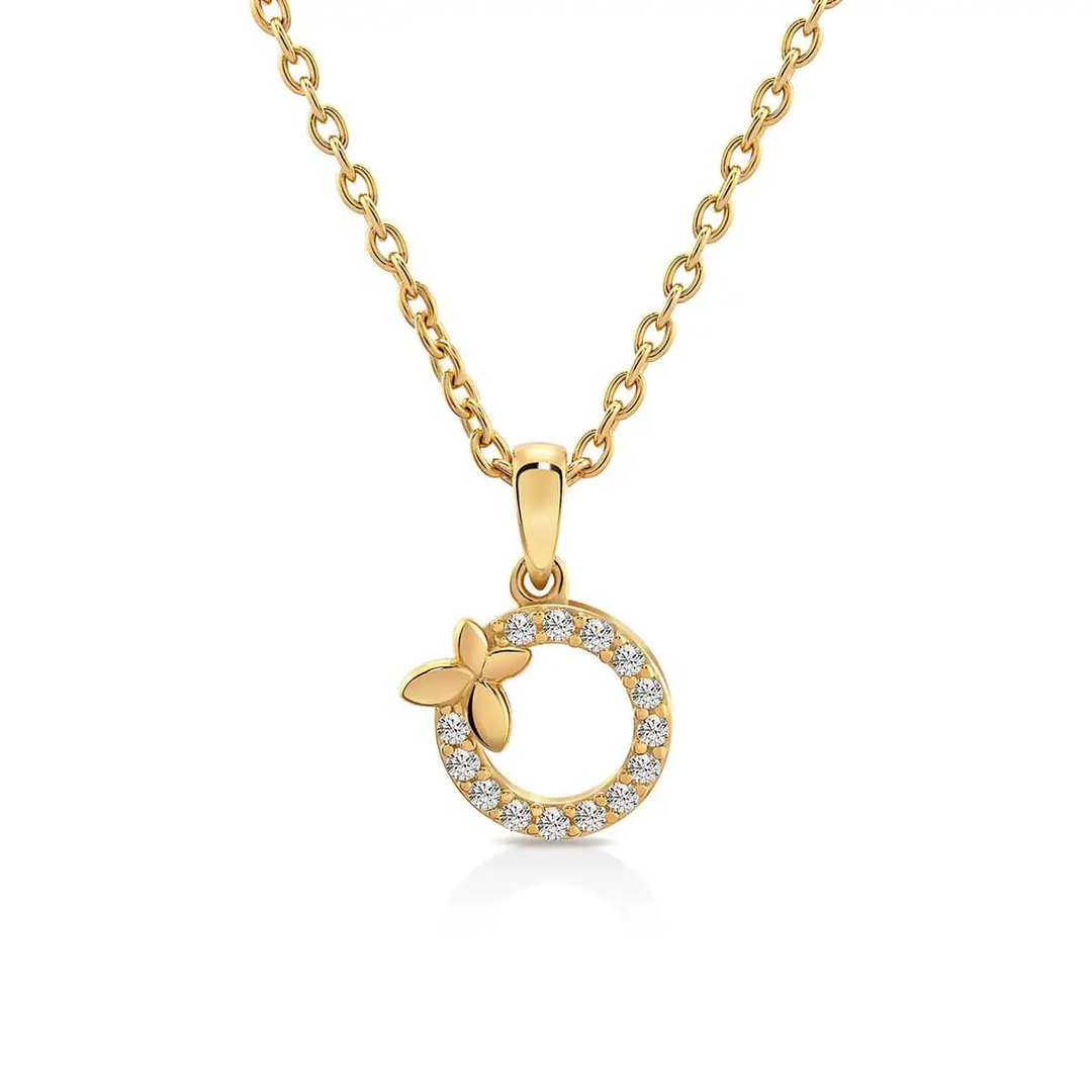gold circle pendant with butterfly for her birthday comfort daily necklace with chain