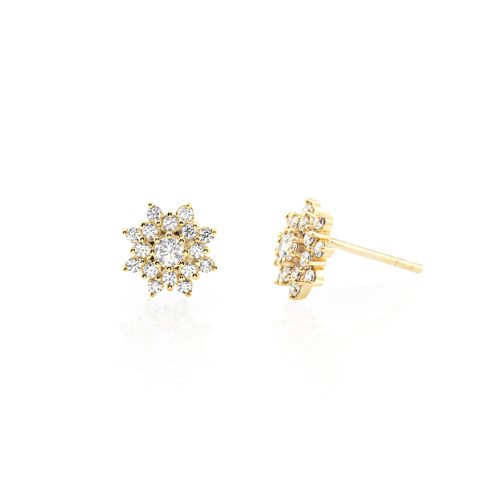 gold cluster stones flower stud earrings for women, ideal gift for her by NAIMA Jewellery Australia
