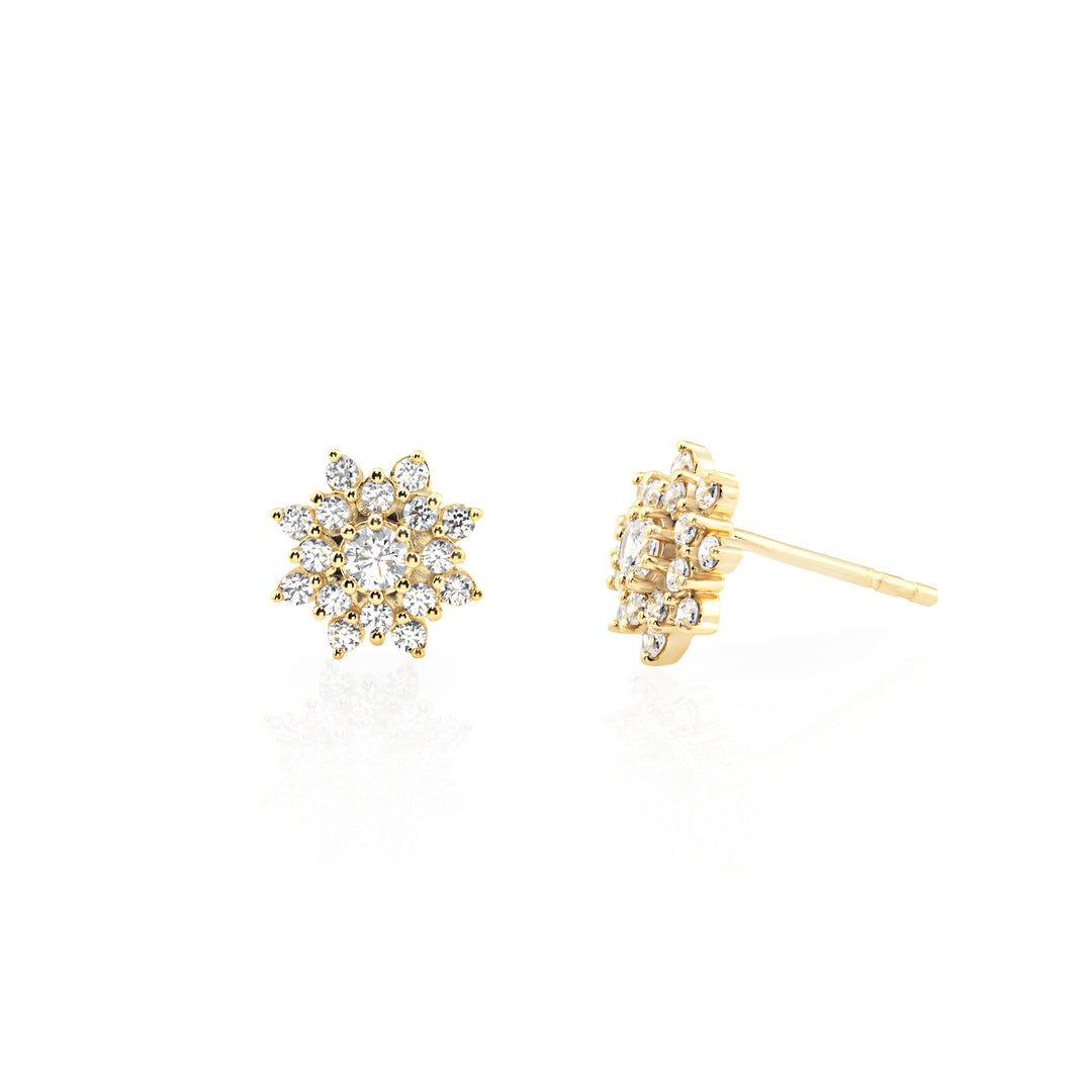 gold cluster stones flower stud earrings for women, ideal gift for her by NAIMA Jewellery Australia