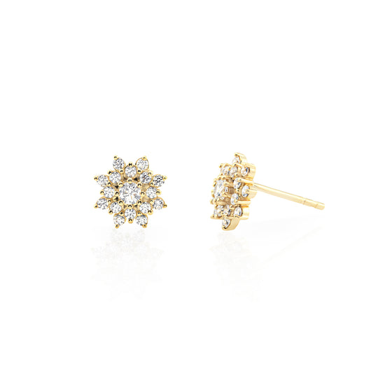 gold cluster stones flower stud earrings for women, ideal gift for her by NAIMA Jewellery Australia