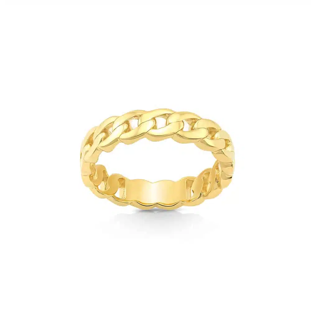 solid gold plain cuban curb chain stackable band ring design for men and women by NAIMA Jewellery Australia