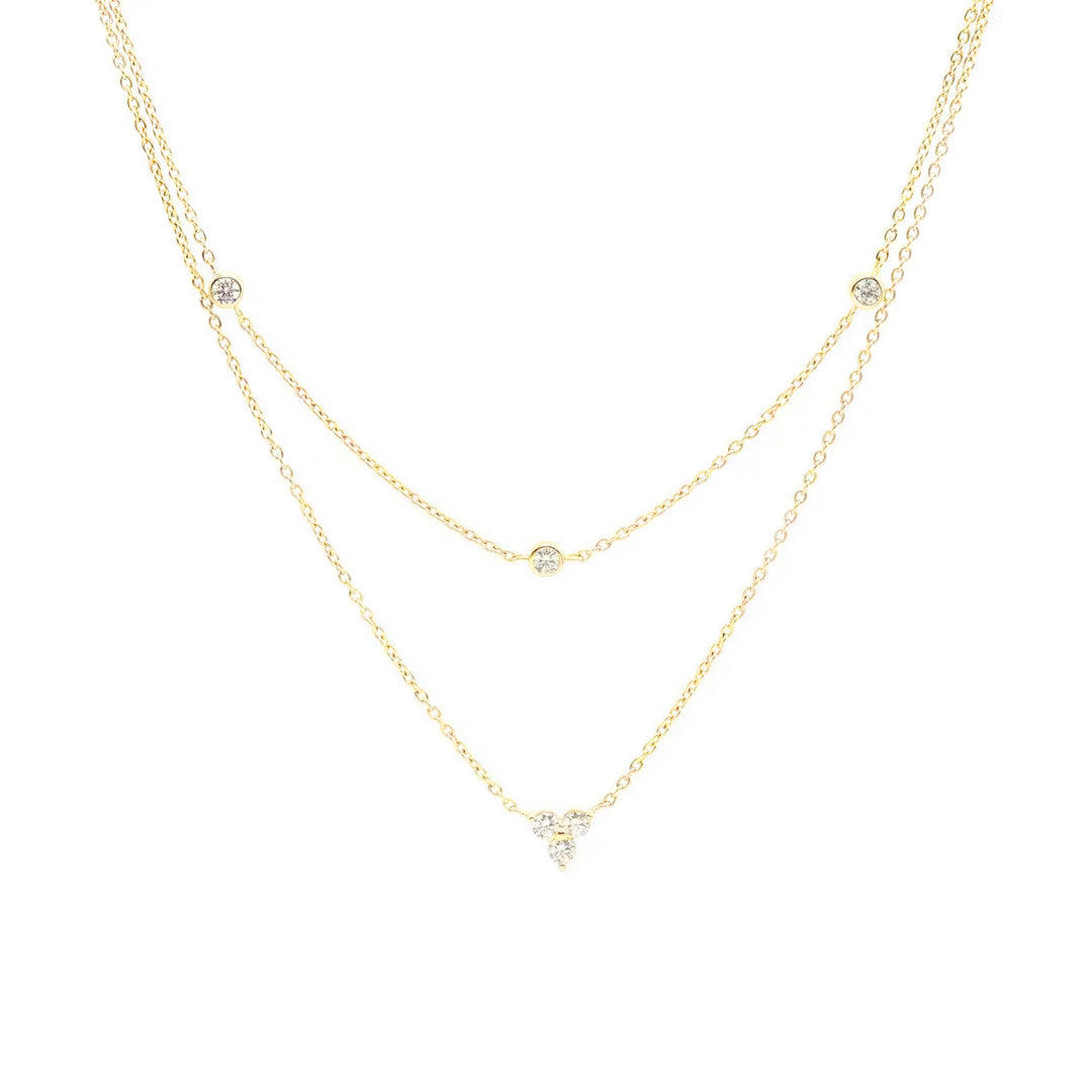 gold flower stone double chain necklace for her layering style 