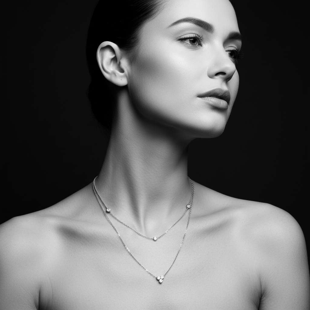 Duo necklace with stones in Sterling Silver 