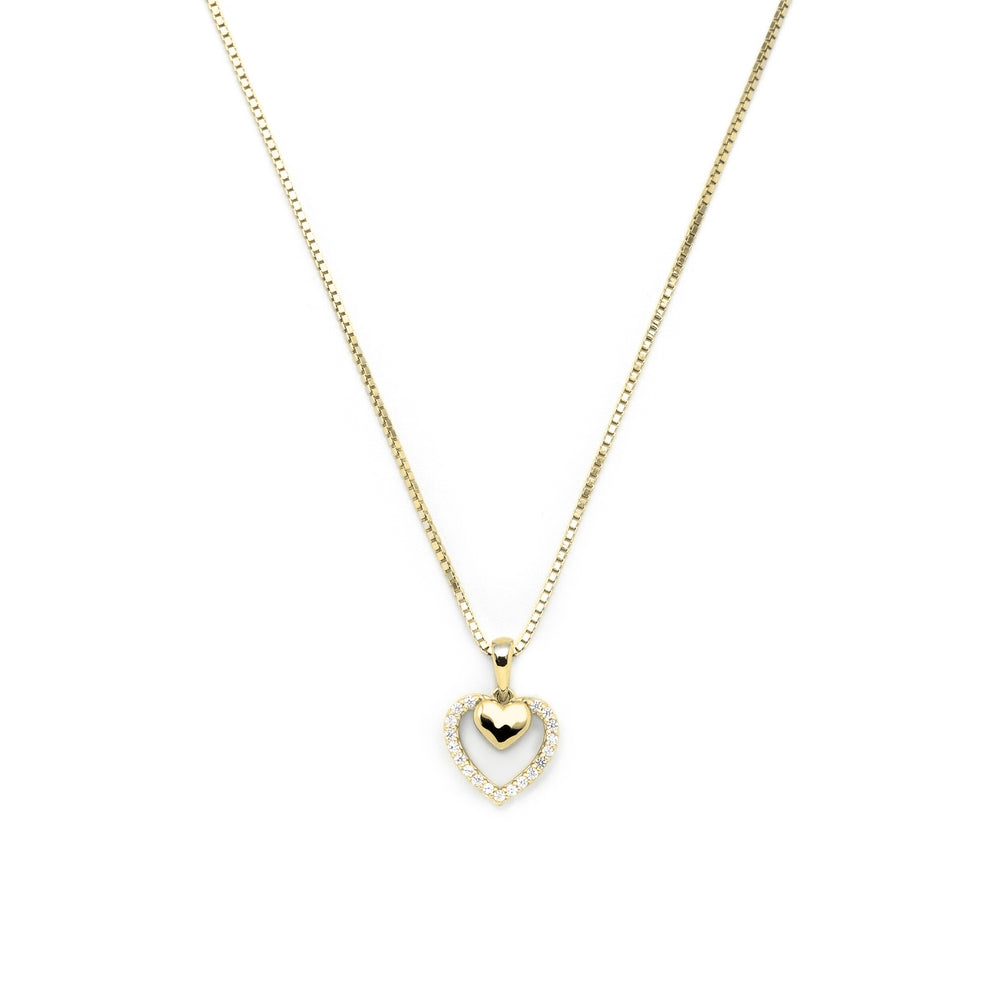 gold dangle double heart pendant necklace with box chain for her