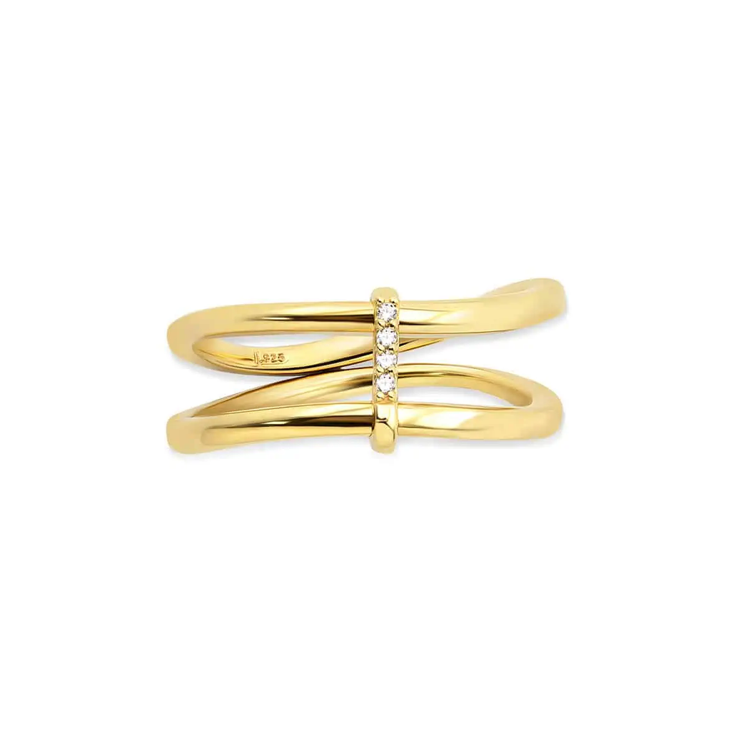 solid gold double wave bands ring design with white stones dress ring daily by NAIMA Jewellery Australia