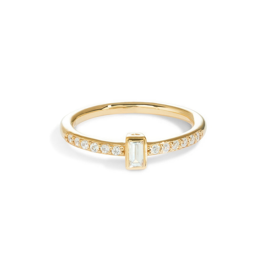 solid gold emerald cut solitaire single stone ring design with bezel setting by NAIMA Jewellery Australia
