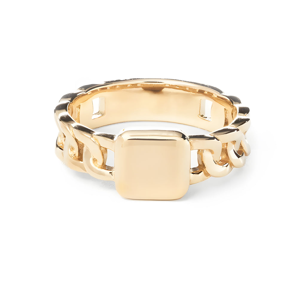 gold solid engravable curb cuban chain signet ring design or men and ladies by NAIMA Jewellery Australia