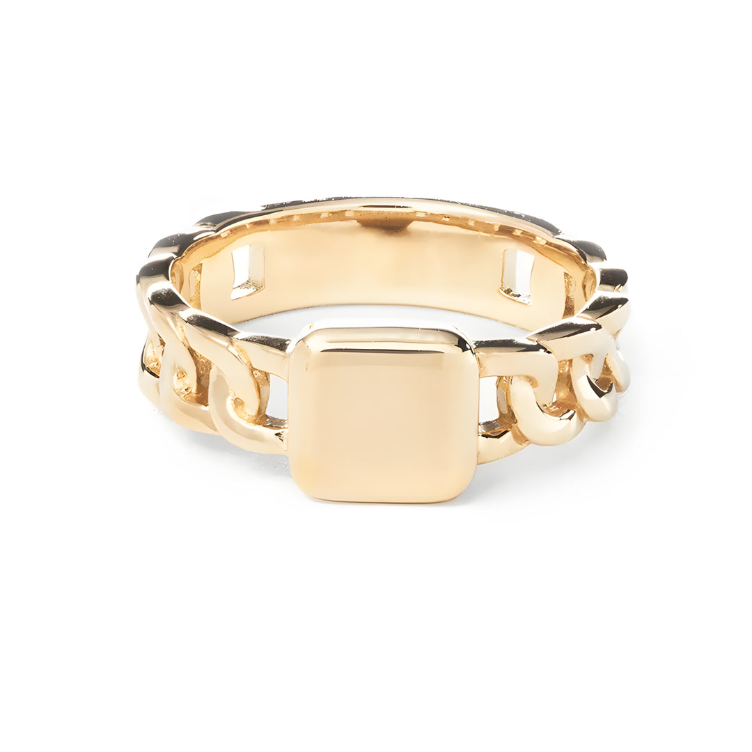 gold solid engravable curb cuban chain signet ring design or men and ladies by NAIMA Jewellery Australia