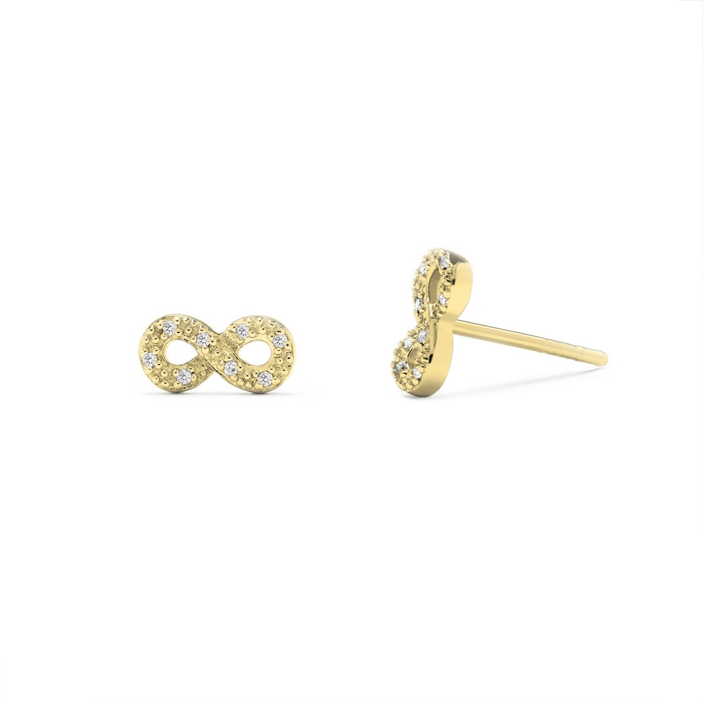 gold infinity stud earrings with stones stack or second hole for her and him