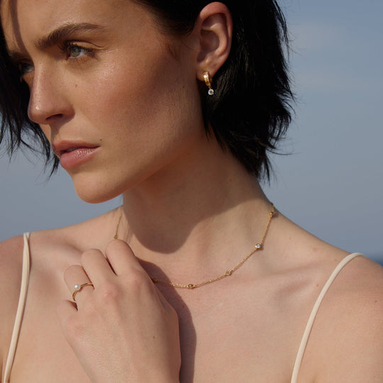 timeless plain white pearl ring 18K Gold Vermeil summer swim jewellery 2025 best latest jewellery design wedding mothers day gift ring long necklace earring women by NAIMA Jewellery Australia