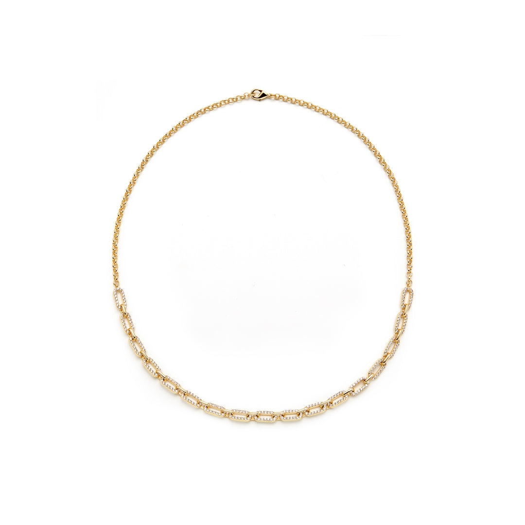 gold paperclip chain necklace with stones half plain chain best gift for women