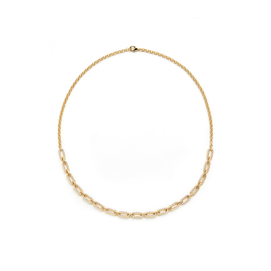 gold paperclip chain necklace with stones half plain chain best gift for women