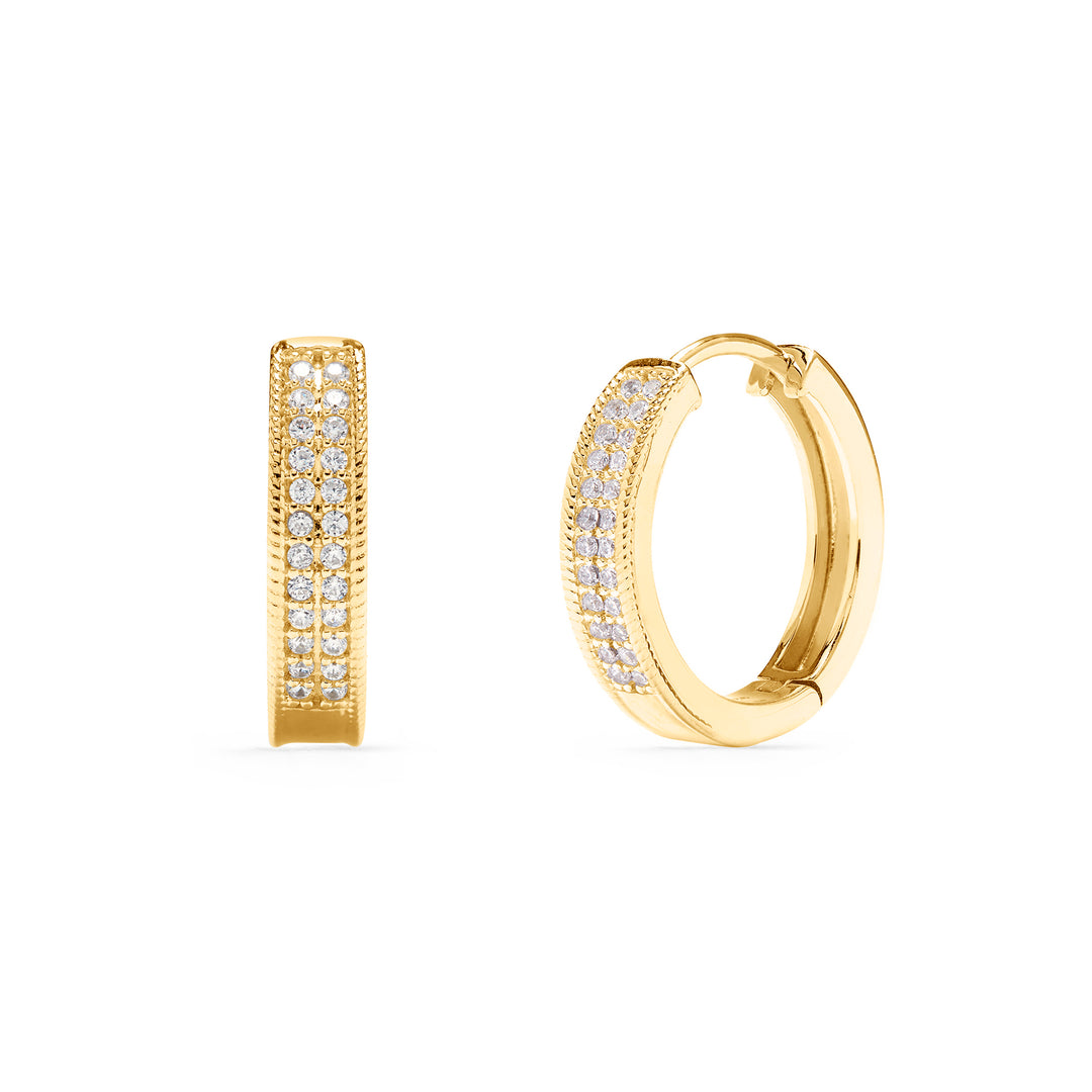 gold round hoop medium earrings with two row of stones for mothers day