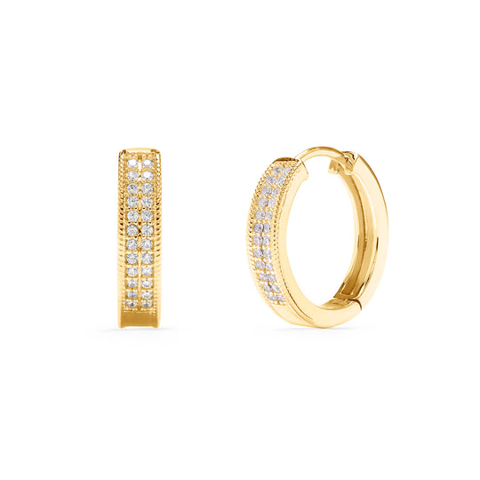 gold round hoop medium earrings with two row of stones for mothers day