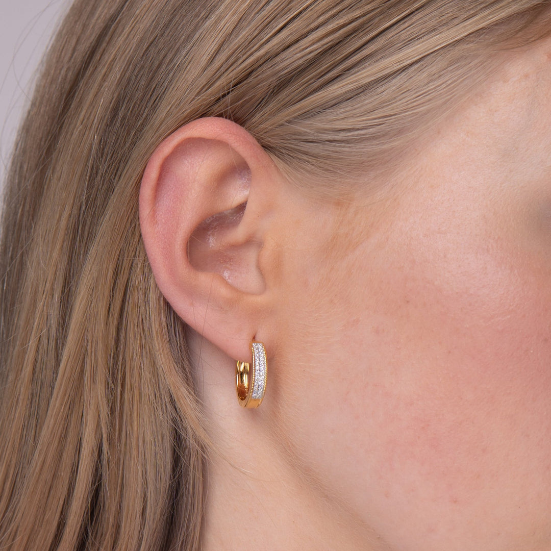 gold solid round hoop earrings half stones for her birthday by NAIMA Jewellery 