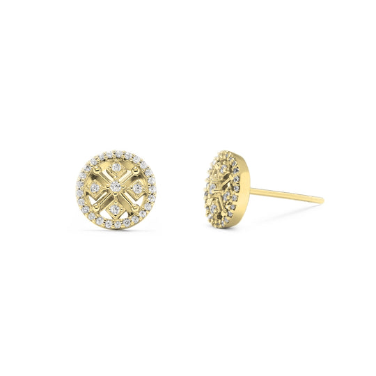 gold circle snowflake stud earrings with stones for him and her