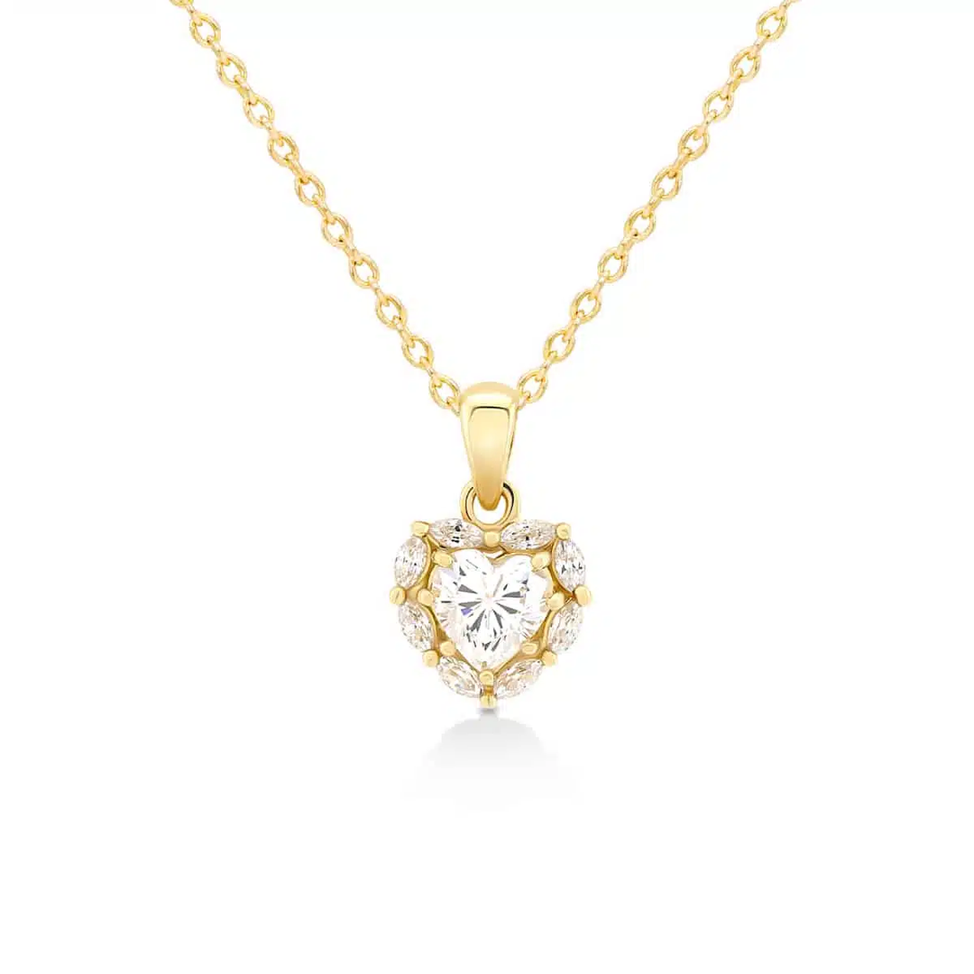 gold heart cluster stones pendant with chain for her special day by NAIMA Jewellery