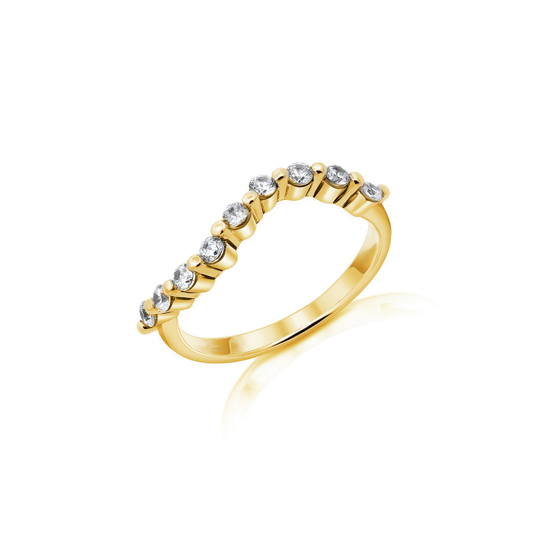 Solid Gold new wave curve design wedding anniversary band stackable ring with white stones by NAIMA Jewellery Australia