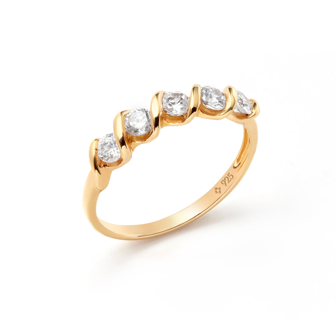 gold band ring twisted rope design stackable white stones half band for women